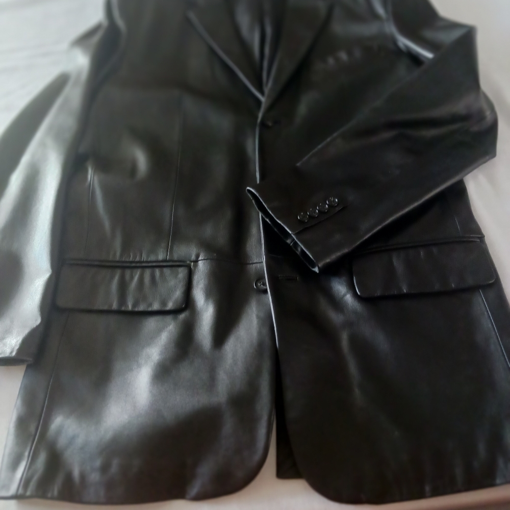 Alfani men's black Leather blazer jacket. Size 40L 3 bottons - Picture 10 of 10